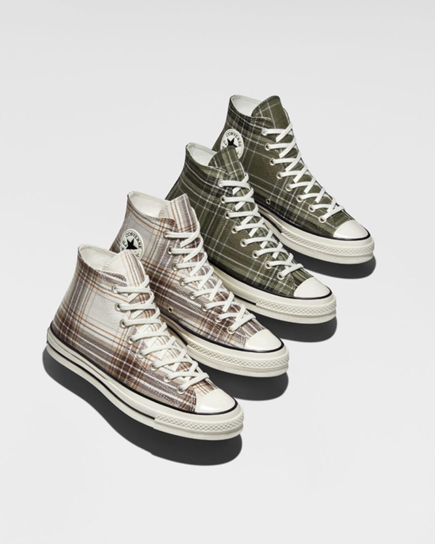 Men's Converse Chuck 70 Tartan High Top Shoes Beige / Black | AU 9563CH